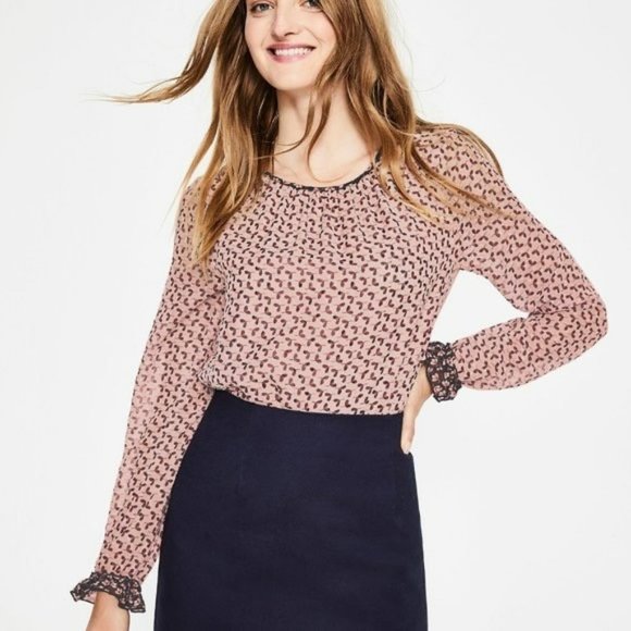 Boden Ivy Jersey Top Pink Clover with Navy Accent - Milkshake Pink - 4 - Picture 1 of 12